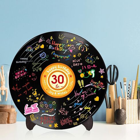 Holkcog الفينيل سجل عيد ميلاد الديكور، الكتابة على الجدران علامة الفن مع الوقوف، عيد ميلاد سعيد توقيع كتاب الضيوف للرجال النساء، هتاف إلى 10th 13th 16th 18th 21st 30th 40th bday تسجيل إمدادات الحفلات in Kuwait