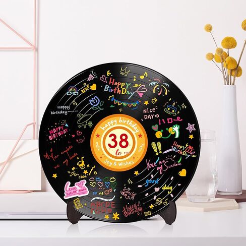 Holkcog الفينيل سجل عيد ميلاد الديكور، الكتابة على الجدران علامة الفن مع الوقوف، عيد ميلاد سعيد توقيع كتاب الضيوف للرجال النساء، هتاف إلى 10th 13th 16th 18th 21st 30th 40th bday تسجيل إمدادات الحفلات in Kuwait