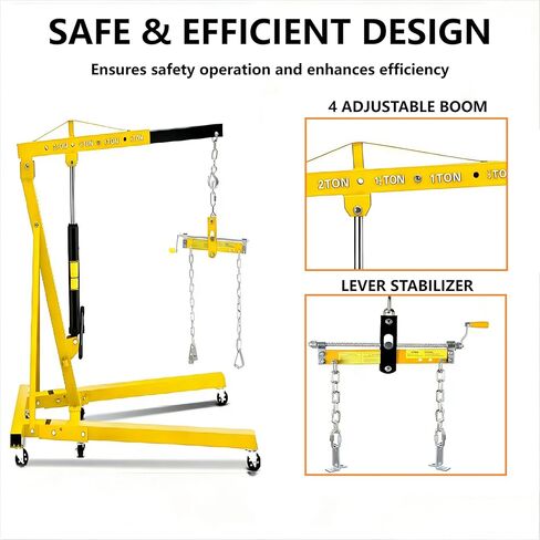 GlowSol 2 Ton Hydraulic Engine Hoist with Lever Stabilizer, Cherry Picker Engine Hoist, 4400LBS Heavy Duty Garage Crane with 6 Swivel Casters & Adjustable Telescopic Boom, for Auto Repair & Workshop in Saudi Arabia