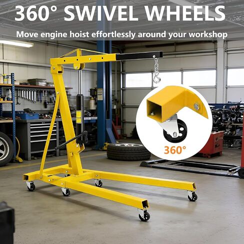 GlowSol 2 Ton Hydraulic Engine Hoist with Lever Stabilizer, Cherry Picker Engine Hoist, 4400LBS Heavy Duty Garage Crane with 6 Swivel Casters & Adjustable Telescopic Boom, for Auto Repair & Workshop in Saudi Arabia