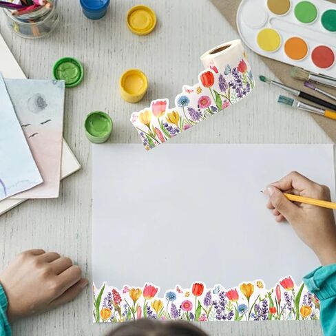 67feet Bulletin Board Border Spring–Tulip & Lavender Flower Trim for Classroom, Chalkboards,Walls,and DIY Crafts Decorations in Kuwait