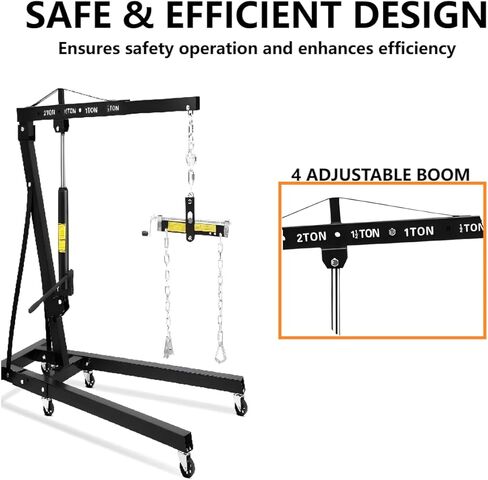 GlowSol 2 Ton Hydraulic Engine Hoist with Lever Stabilizer, Cherry Picker Engine Hoist, 4400LBS Heavy Duty Garage Crane with 6 Swivel Casters & Adjustable Telescopic Boom, for Auto Repair & Workshop in Saudi Arabia