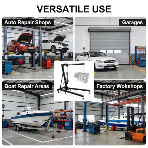 GlowSol 2 Ton Hydraulic Engine Hoist with Lever Stabilizer, Cherry Picker Engine Hoist, 4400LBS Heavy Duty Garage Crane with 6 Swivel Casters & Adjustable Telescopic Boom, for Auto Repair & Workshop in Saudi Arabia