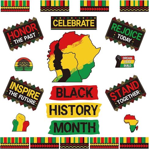 22 Pcs Black History Month Bulletin Board Decoration Set, African American Inspirational Cutouts, Black History Month Door Decorations for Classroom Office Home Celebration in Kuwait
