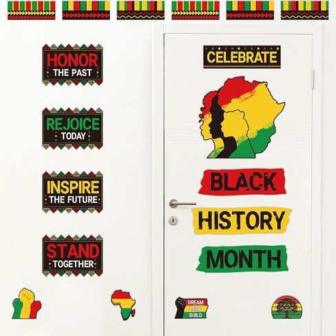 22 Pcs Black History Month Bulletin Board Decoration Set, African American Inspirational Cutouts, Black History Month Door Decorations for Classroom Office Home Celebration in Kuwait
