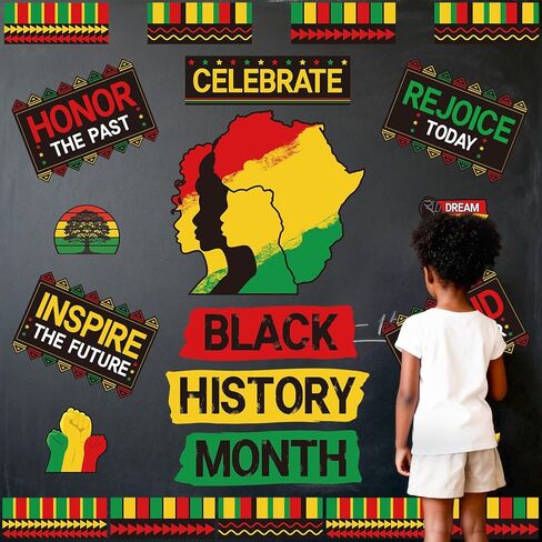 22 Pcs Black History Month Bulletin Board Decoration Set, African American Inspirational Cutouts, Black History Month Door Decorations for Classroom Office Home Celebration in Kuwait