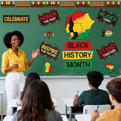 22 Pcs Black History Month Bulletin Board Decoration Set, African American Inspirational Cutouts, Black History Month Door Decorations for Classroom Office Home Celebration in Kuwait