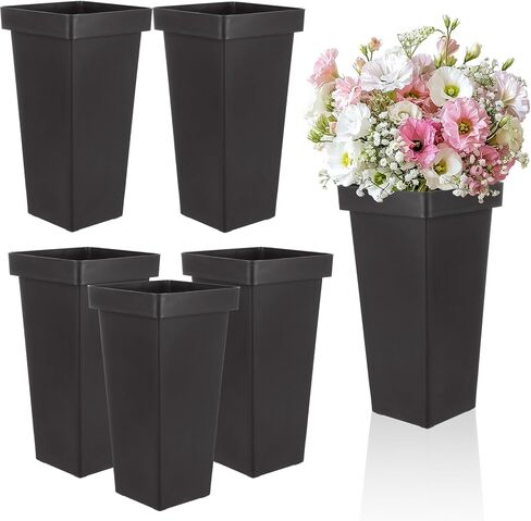 MIVIDE 6 Pack White Flower Buckets for Cut Flowers, 13.3 inch Plastic Floral Buckets Flower Vases Modern Square Vase for Centerpieces, Home, Office, Wedding Decorations Display in Saudi Arabia
