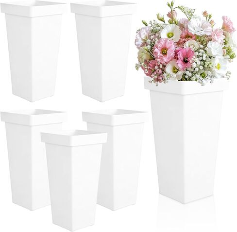 MIVIDE 6 Pack White Flower Buckets for Cut Flowers, 13.3 inch Plastic Floral Buckets Flower Vases Modern Square Vase for Centerpieces, Home, Office, Wedding Decorations Display in Saudi Arabia