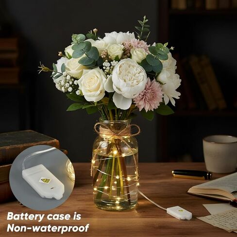 LemonRoad 6 Set Vintage Glass Flower Vase Mason Jar for Centerpieces with Fairy Lights Battery Operated Clear Vases for Weddings Parties Farmhouse Home Table Valentine's Decor Floral Arrangements in Saudi Arabia