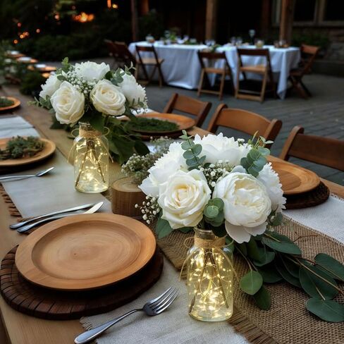 LemonRoad 6 Set Vintage Glass Flower Vase Mason Jar for Centerpieces with Fairy Lights Battery Operated Clear Vases for Weddings Parties Farmhouse Home Table Valentine's Decor Floral Arrangements in Saudi Arabia