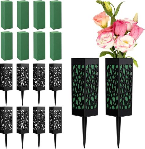 8 Packs Cemetery Vases with Spikes and Foam Plastic Grave Vase Outdoor In Ground Cemetery Grave Flower Holders Memorial Gravestone Headstone Flower Vase for Cemetery Grave Decoration in Kuwait