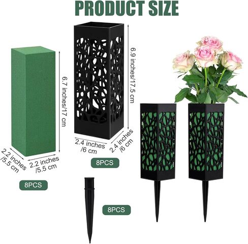 8 Packs Cemetery Vases with Spikes and Foam Plastic Grave Vase Outdoor In Ground Cemetery Grave Flower Holders Memorial Gravestone Headstone Flower Vase for Cemetery Grave Decoration in Kuwait