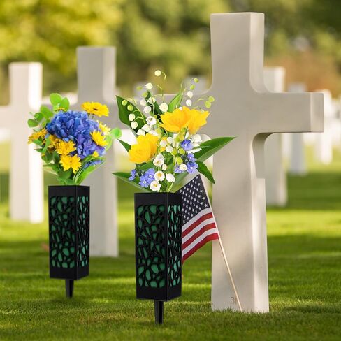8 Packs Cemetery Vases with Spikes and Foam Plastic Grave Vase Outdoor In Ground Cemetery Grave Flower Holders Memorial Gravestone Headstone Flower Vase for Cemetery Grave Decoration in Kuwait