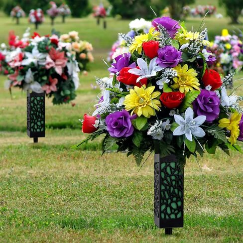 8 Packs Cemetery Vases with Spikes and Foam Plastic Grave Vase Outdoor In Ground Cemetery Grave Flower Holders Memorial Gravestone Headstone Flower Vase for Cemetery Grave Decoration in Kuwait