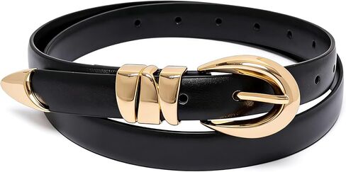 1Pcs Women's Black Leather Belt Ladies Waist Thin Faux Leather Belt with Adjustable Pin Buckles for Jeans Pants Dresses Daily Wear in Kuwait