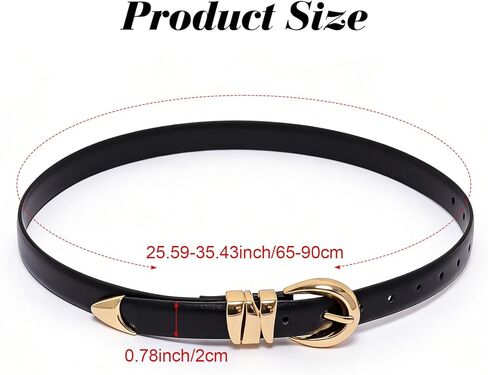 1Pcs Women's Black Leather Belt Ladies Waist Thin Faux Leather Belt with Adjustable Pin Buckles for Jeans Pants Dresses Daily Wear in Kuwait