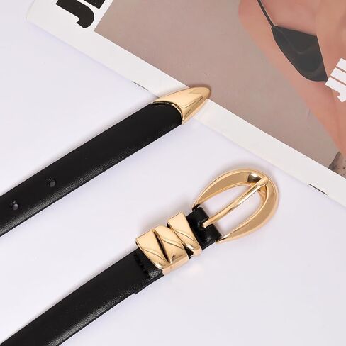 1Pcs Women's Black Leather Belt Ladies Waist Thin Faux Leather Belt with Adjustable Pin Buckles for Jeans Pants Dresses Daily Wear in Kuwait