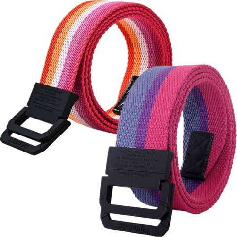 Men Women Rainbow Canvas Belt Plus Size Up to 69" with Double D Ring Buckle, 2 Pack in Saudi Arabia