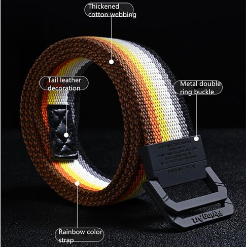 Men Women Rainbow Canvas Belt Plus Size Up to 69" with Double D Ring Buckle, 2 Pack in Saudi Arabia