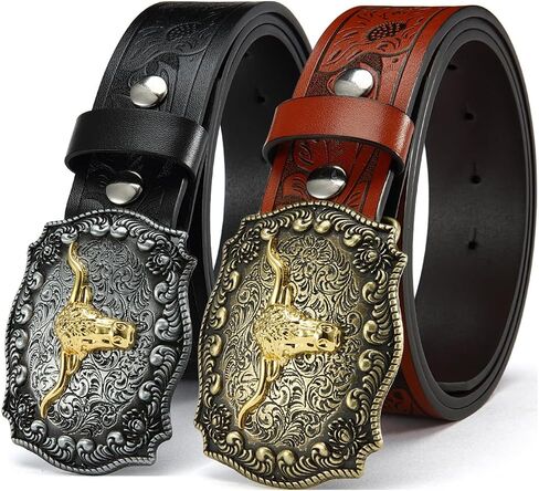 2 Pack Western Belts for Men without Buckle - Cowboy Belt 1.5" Full Grain Leather Belt for Jeans in Saudi Arabia