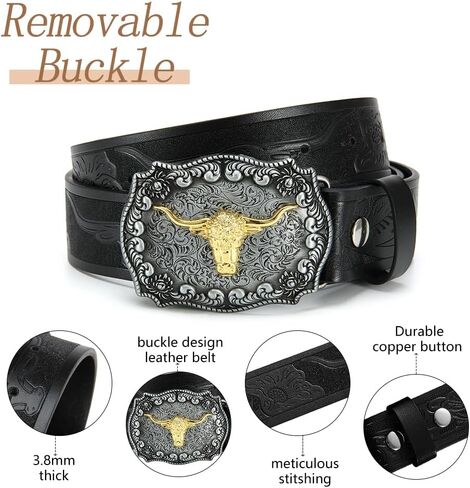 2 Pack Western Belts for Men without Buckle - Cowboy Belt 1.5" Full Grain Leather Belt for Jeans in Saudi Arabia
