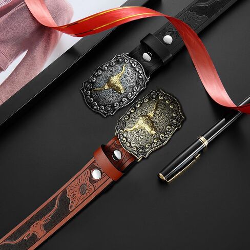 2 Pack Western Belts for Men without Buckle - Cowboy Belt 1.5" Full Grain Leather Belt for Jeans in Saudi Arabia
