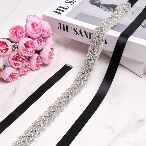 1Pcs Bridal Rhinestone Belt for Women Adjustable Wedding Dress Waist Satin Belt with Silver Bling Crystal for Bride Bridesmaid Prom Party in Kuwait