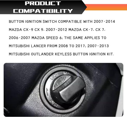 Key Ignition Push Button Starter Switch for Mazda CX-9 Remote Start Accessories 2007-2015 for Mazda 6 CX-7 RX-8 MX-5 Miata Push to Start Ignition Kit Push Turn Switch D46166141A02 D6Y176142 in Kuwait