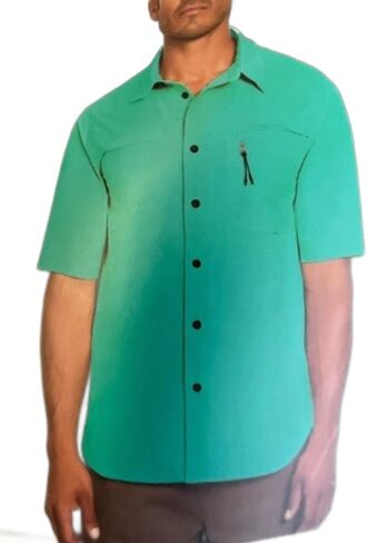 G.H. Bass & Co. Men's Excursion Performance Woven Short Sleeve Shirt (US, Alpha, XX-Large, Regular, Regular, Light Blue Green) in Kuwait