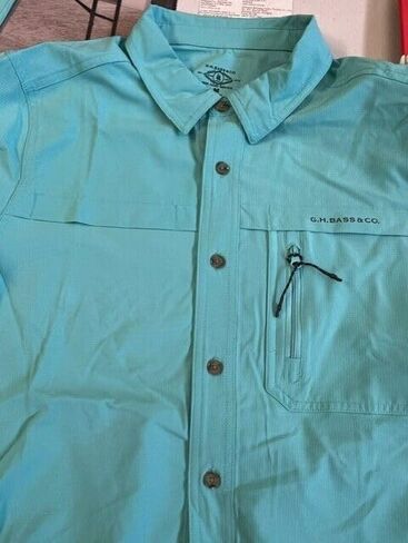 G.H. Bass & Co. Men's Excursion Performance Woven Short Sleeve Shirt (US, Alpha, XX-Large, Regular, Regular, Light Blue Green) in Kuwait