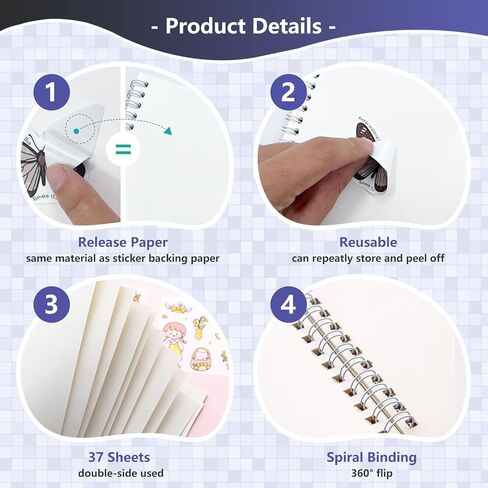 كتاب ملصقات قابل لإعادة الاستخدام، ألبوم تجميع الملصقات، كتاب تخزين للبالغين، 37 ورقة، كتاب مجموعة ملصقات ورقية بحجم A5، حامل حافظة ملصقات لطيف (القمر) in Kuwait