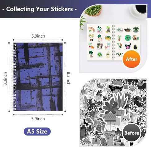 كتاب ملصقات قابل لإعادة الاستخدام، ألبوم تجميع الملصقات، كتاب تخزين للبالغين، 37 ورقة، كتاب مجموعة ملصقات ورقية بحجم A5، حامل حافظة ملصقات لطيف (القمر) in Kuwait