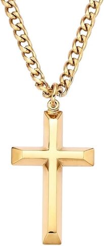 Heavenly Metals 18K Gold Plated Cross Necklace for Men & Boys –Stainless Steel or Gold Plated Pendant with Durable Curb Chain – 18" to 24" Length – USA Faith-Based Brand in Kuwait