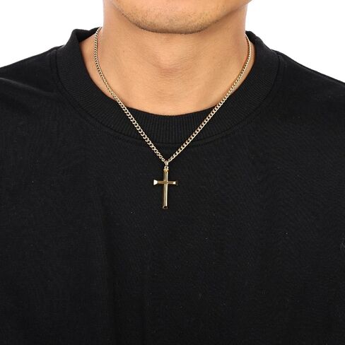 Heavenly Metals 18K Gold Plated Cross Necklace for Men & Boys –Stainless Steel or Gold Plated Pendant with Durable Curb Chain – 18" to 24" Length – USA Faith-Based Brand in Saudi Arabia