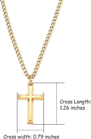 Heavenly Metals 18K Gold Plated Cross Necklace for Men & Boys –Stainless Steel or Gold Plated Pendant with Durable Curb Chain – 18" to 24" Length – USA Faith-Based Brand in Saudi Arabia