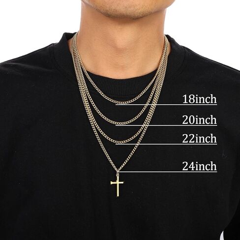 Heavenly Metals 18K Gold Plated Cross Necklace for Men & Boys –Stainless Steel or Gold Plated Pendant with Durable Curb Chain – 18" to 24" Length – USA Faith-Based Brand in Saudi Arabia