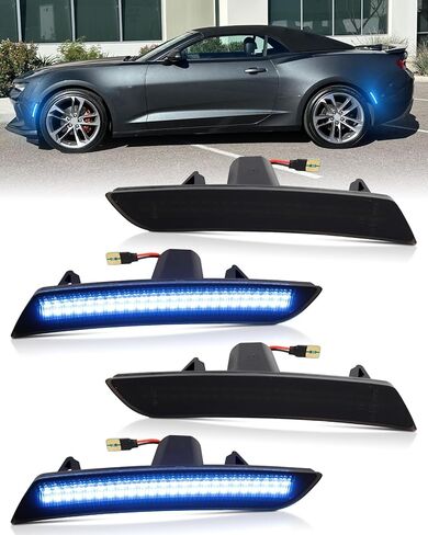 Dynamic Green Side Marker Lights Fit for 2016-2024 Chevy Camaro ZL1/LS/LT/SS/RS/6th Gen, 2014-up Cadillac CTS, 2015-up Cadillac ATS, Front Rear LED Bumper Fender Marker Lamp, Smoked Lens 4PCS in Kuwait