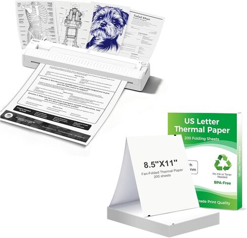 Bagana Wireless Portable Printer & 200 Sheets 8.5" x 11" US Letter Thermal Paper in Kuwait