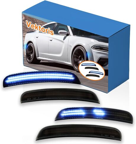 4PCS LED Front & Rear Bumper Side Marker Lights KIT Smoked Lens for Dodge Charger 2015-2023 - Sequential Side Marker Lamp Assembly,Plug & Play (Green Light) in Kuwait