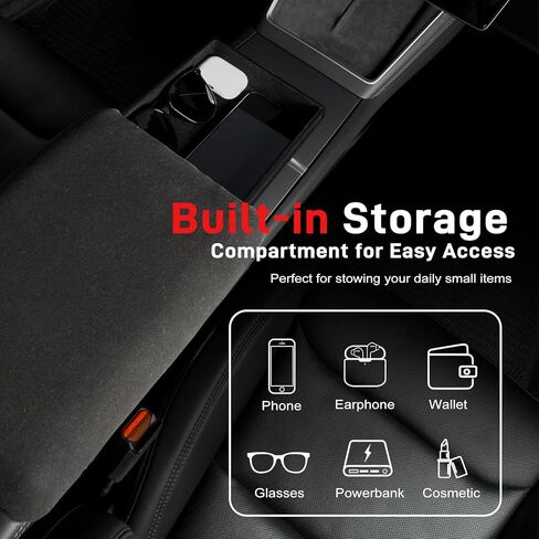 Center Console Armrest Cover for Tesla Model Y Juniper & Model 3 Highland 2004-2026 Soft Support & Hidden Storage Box, Suede Texture Armrest Cover Cushion, Anti-Scratch Armrest Protector Accessories in Kuwait