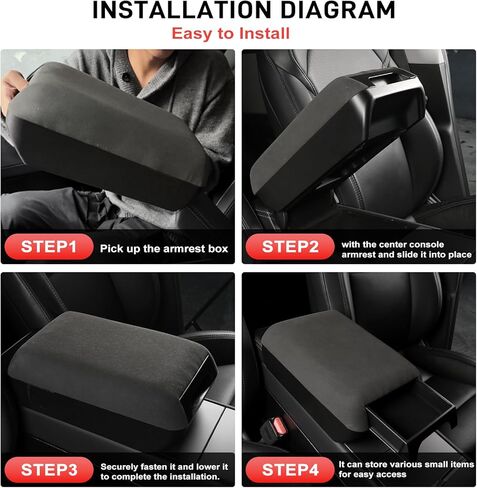 Center Console Armrest Cover for Tesla Model Y Juniper & Model 3 Highland 2004-2026 Soft Support & Hidden Storage Box, Suede Texture Armrest Cover Cushion, Anti-Scratch Armrest Protector Accessories in Kuwait