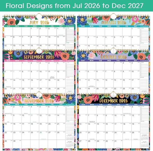 التقويم 2026-2027 - تقويم الحائط 2026-2027، يوليو 2026 إلى ديسمبر 2027، 11 بوصة × 8.5 بوصة، 26-27 تقويم 18 شهرًا مع ورق سميك + تاريخ جوليان - زهور in Kuwait