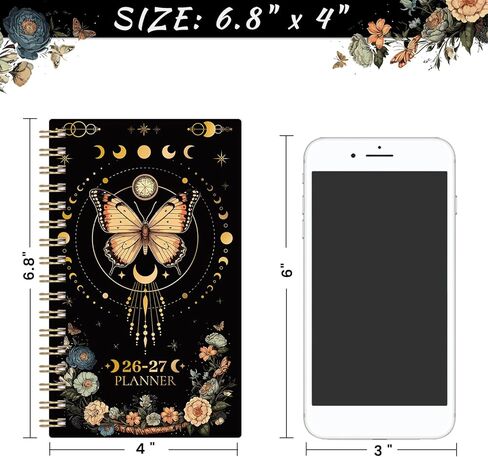 Pocket Calendar 2026-2027 - Pocket Planner 2026-2027 for Purse, Jul.2026 - Jun.2027, 4.1'' × 6.8'', Weekly Monthly Planner with Colorful Month Tabs, Strong Twin-wire Binding, Small Daily Academic Calendar - Butterfly in Saudi Arabia