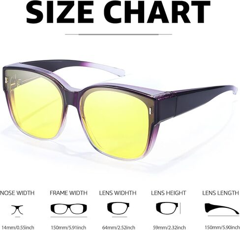 نظارات Myiaur Fit Over Night Vision للنساء والرجال، نظارات القيادة الليلية المستقطبة مع عدسة صفراء مضادة للوهج للحماية من الأشعة فوق البنفسجية in Kuwait