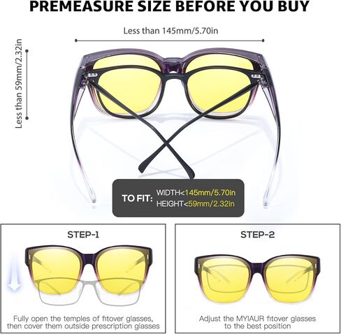 نظارات Myiaur Fit Over Night Vision للنساء والرجال، نظارات القيادة الليلية المستقطبة مع عدسة صفراء مضادة للوهج للحماية من الأشعة فوق البنفسجية in Kuwait