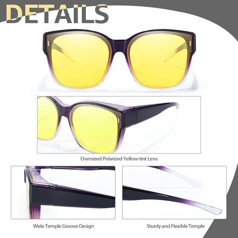 نظارات Myiaur Fit Over Night Vision للنساء والرجال، نظارات القيادة الليلية المستقطبة مع عدسة صفراء مضادة للوهج للحماية من الأشعة فوق البنفسجية in Kuwait