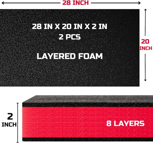 ONREVA Tool Box Foam 28x20x2 inch 2Pack, Foam Inserts for Cases, Polyethylene Storage Sheets for Toolbox Hard Case, Tool Shadow Insert, Kaizen Organizer Sheet, Black with Red in Kuwait