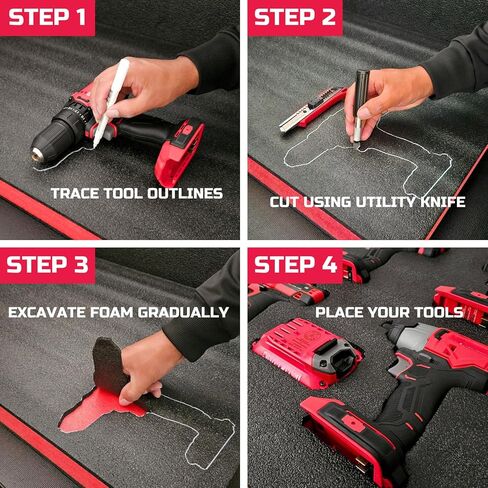 ONREVA Tool Box Foam 28x20x2 inch 2Pack, Foam Inserts for Cases, Polyethylene Storage Sheets for Toolbox Hard Case, Tool Shadow Insert, Kaizen Organizer Sheet, Black with Red in Kuwait