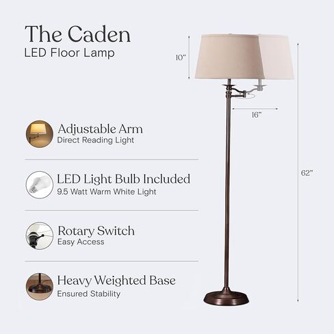 Brightech Caden LED Floor Lamp - Tall Standing Lamp with Swing Arm for Living Rooms & Offices - Industrial Bronze in Kuwait